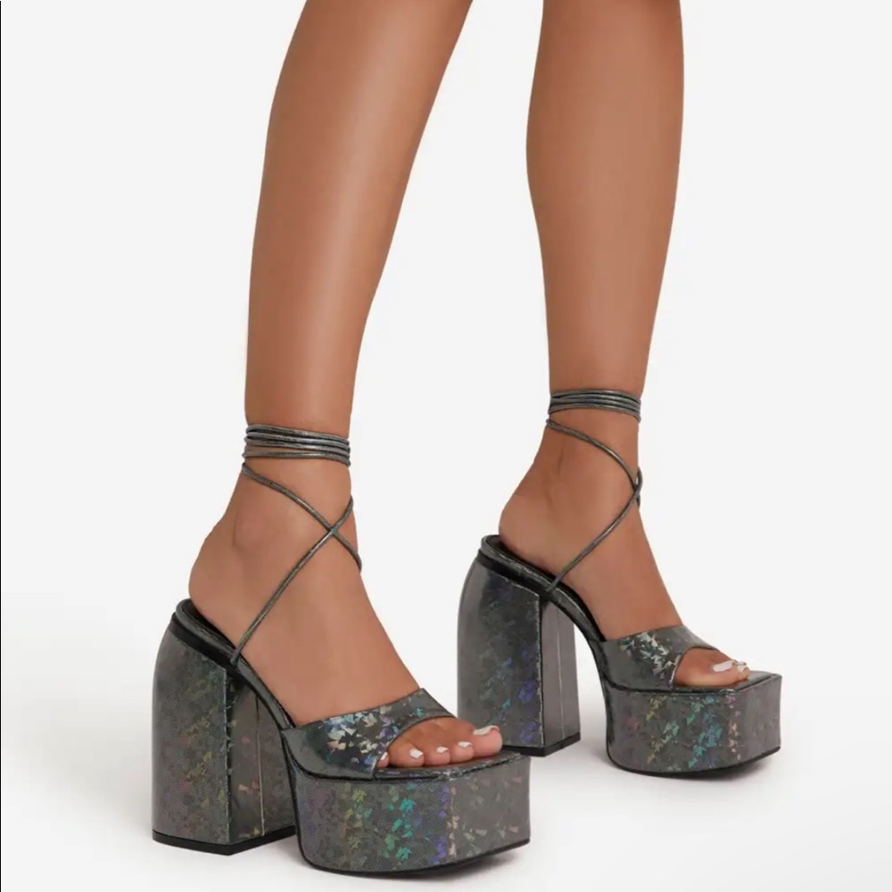 NWT EGOshoes platform heels in silver holographic | US woman’s 6